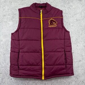 Brisbane Broncos NRL Red Yellow Nylon Rugby Puffer Vest Embroidered Adult Large